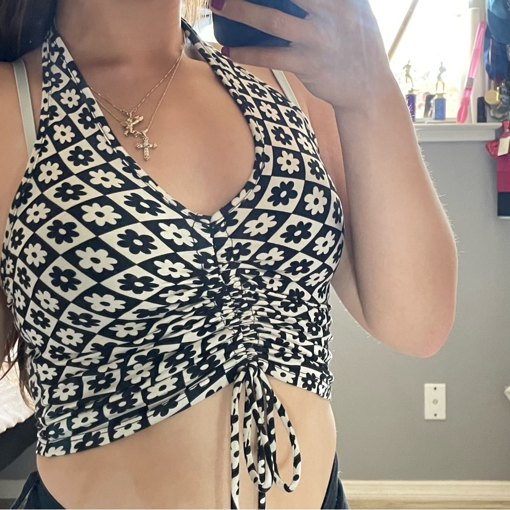 Y2K FLOWER HALTER TOP